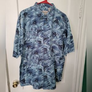 Vintage Bimini Bay outfitters Blue 💯 Cotton Deep sea fishing Shirt Size XXL
